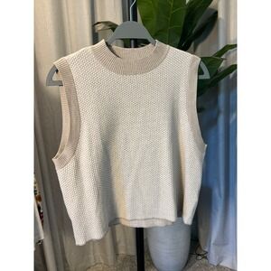 Rachel Zoe Womens XL Sweater Vest Cream Tan Waffle Knit Sleeveless Crew Neck Top